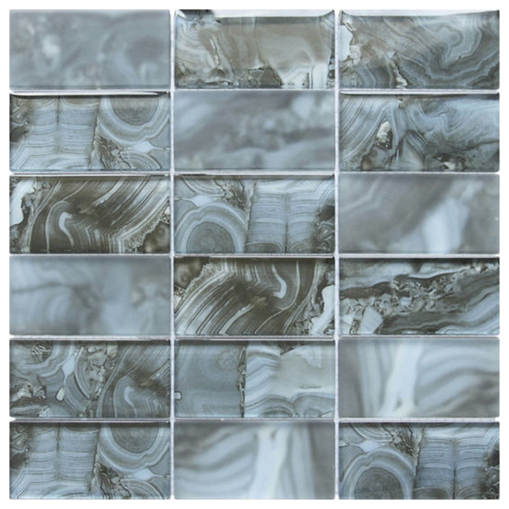 Qualis Ceramica 11.8" x 11.8" Chelsea Glossyy Glass Onyx Pattern Mosaic