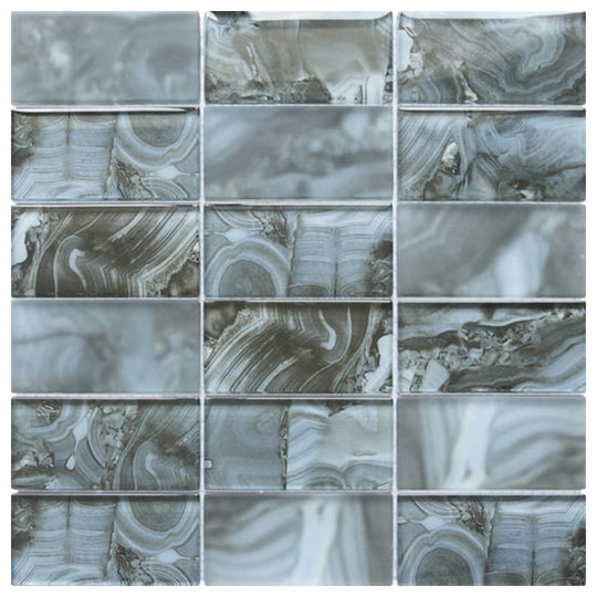 Qualis Ceramica 11.8" x 11.8" Chelsea Glossyy Glass Onyx Pattern Mosaic
