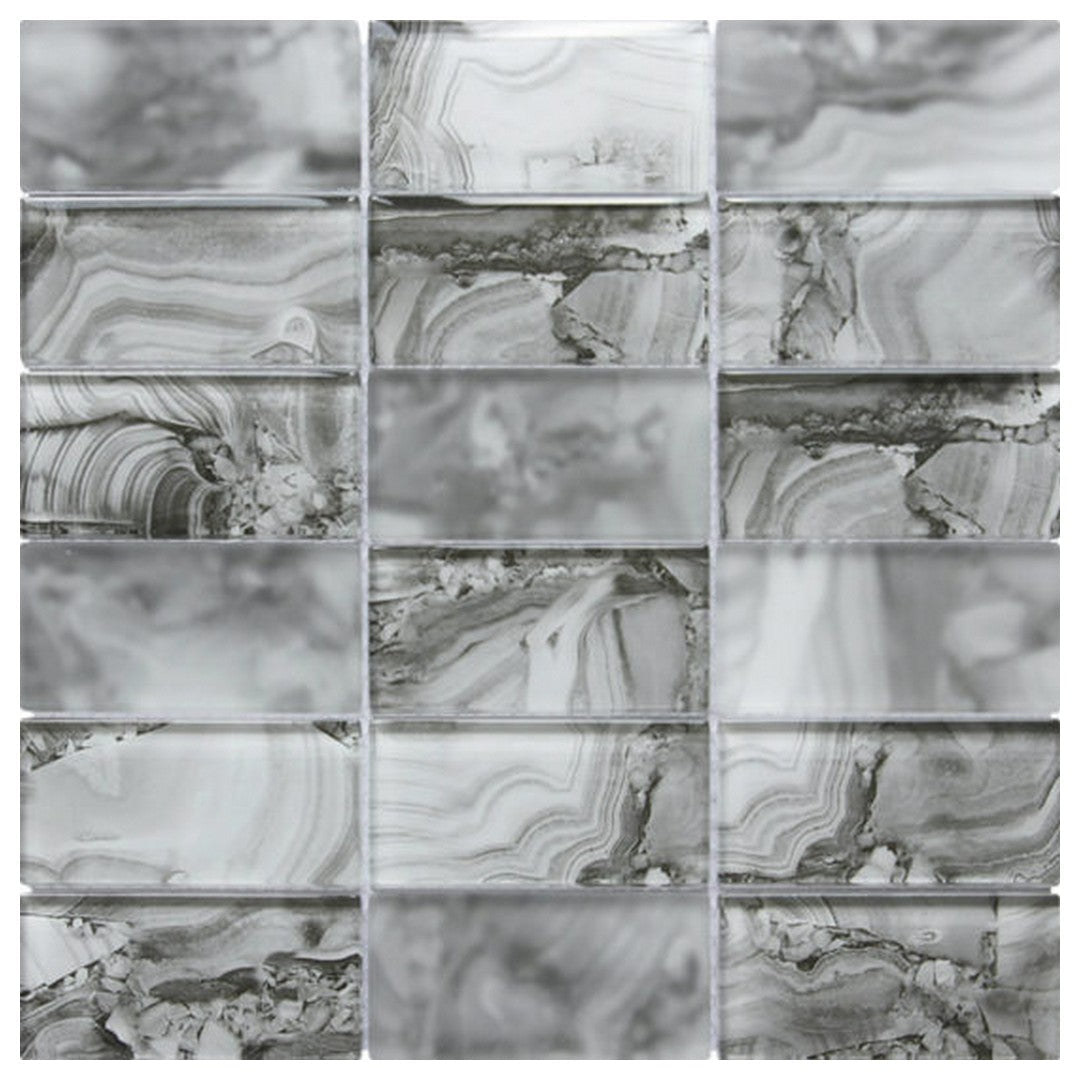 Qualis Ceramica 11.8" x 11.8" Chelsea Glossyy Glass Onyx Pattern Mosaic