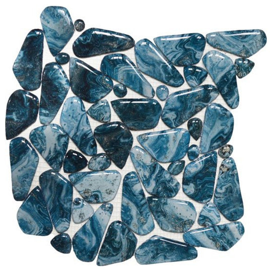 Qualis Ceramica 11.4" x 11.4" Chelsea Glass Marble Mix Pebble Pattern Mosaic