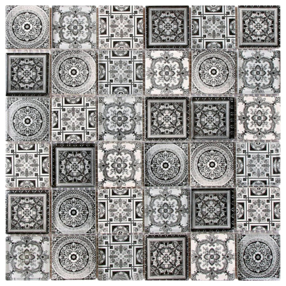 Qualis Ceramica 12" x 12" Chelsea Glass 2" Patchwork Pattern Mosaic
