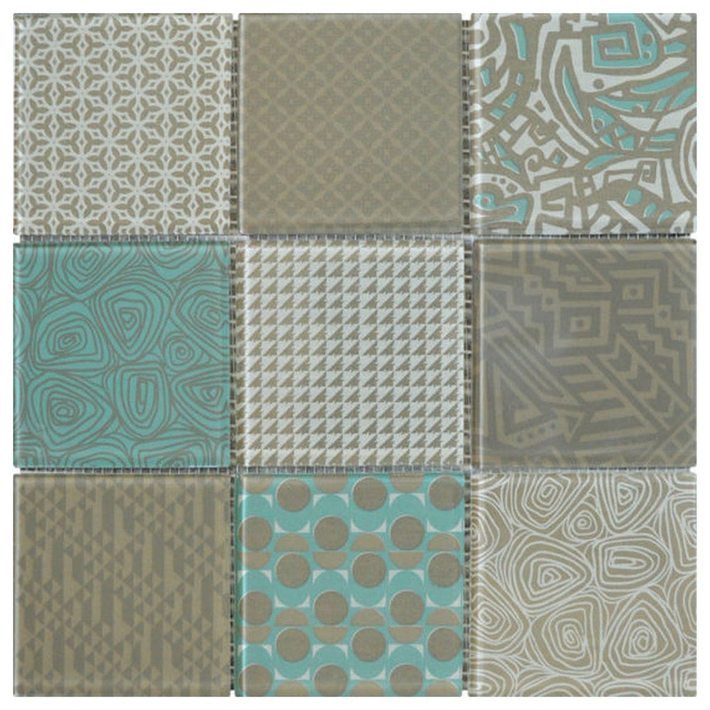 Qualis Ceramica 12" x 12" Chelsea Glass 4" Geometric Random Pattern Mosaic