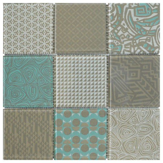 Qualis Ceramica 12" x 12" Chelsea Glass 4" Geometric Random Pattern Mosaic