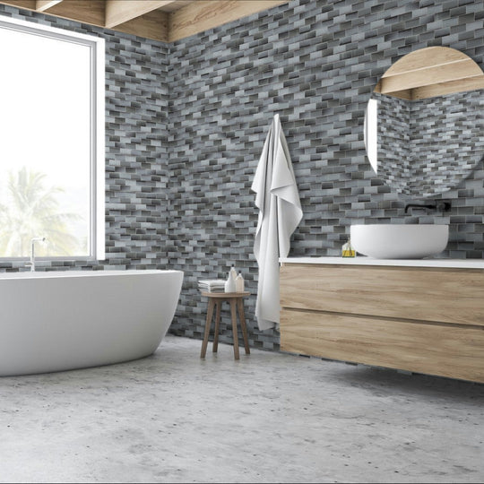 Qualis-Ceramica-12-x-12-Chelsea-Glass-2x4-Linear-Brick-Pattern-Mosaic-Dark-Grey-