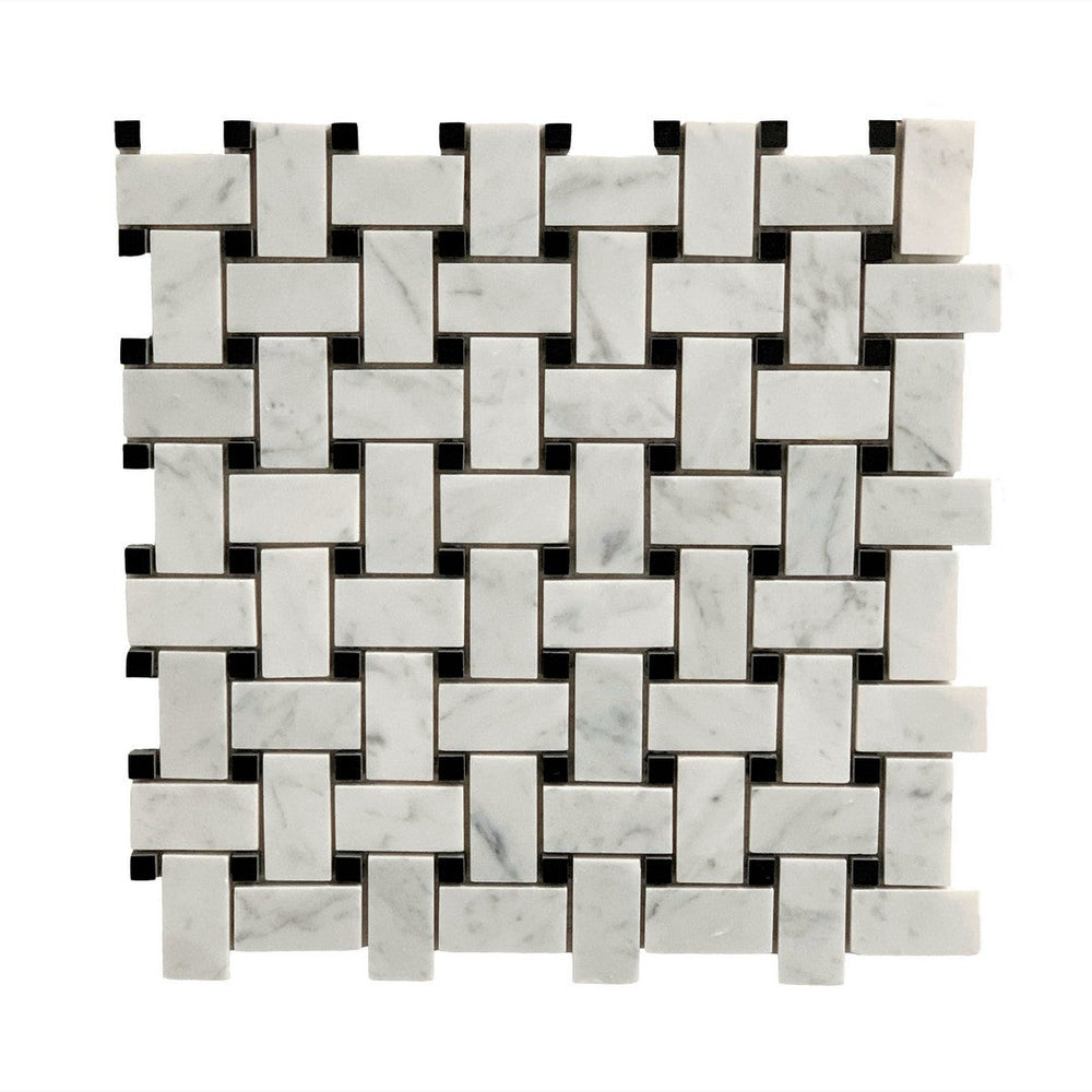 Rickert-12-x-12-Carrara-Polished-Marble-Mosaic-Basketweave-w/-Grey-Lady