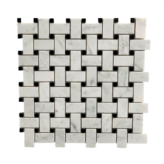 Rickert-12-x-12-Carrara-Polished-Marble-Mosaic-Basketweave-w/-Grey-Lady