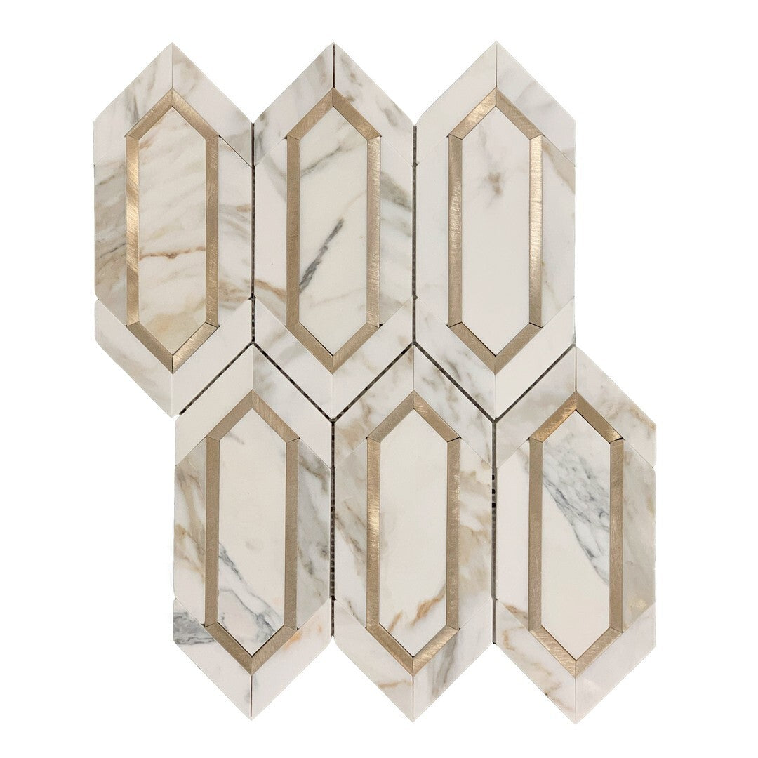 Rickert 11.5" x 14.33" Aluminum Picket Polished Marble Mosaic