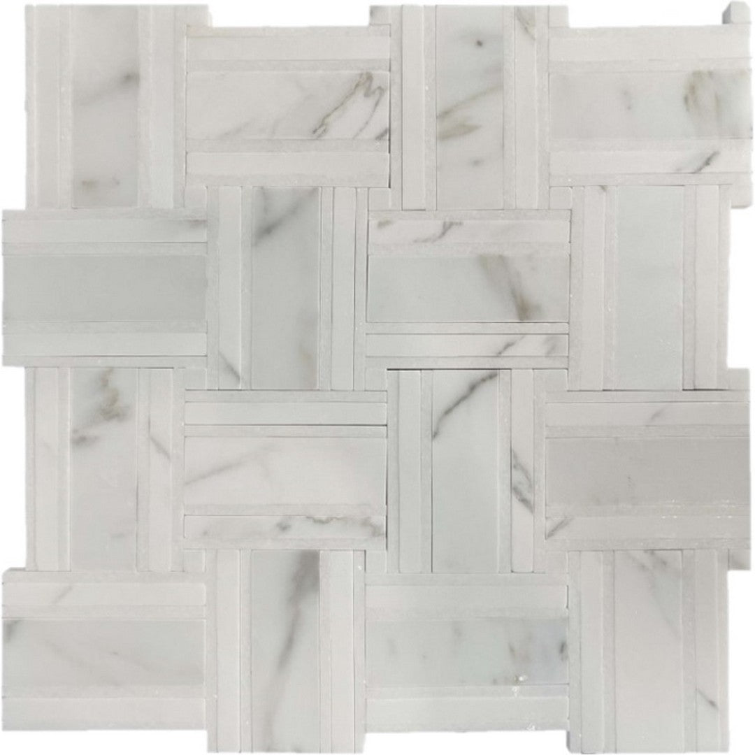 Rickert-12.60-x-12.60-Marble-Mosaic-Polished-Marble-Mosaic-Calacatta-Gold-w/-Thassos-Frame