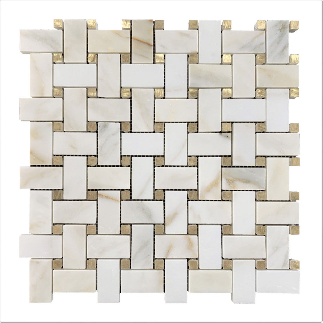 Rickert-12-x-12-Marble-Mosaic-Honed-Marble-Mosaic-Basketweave-w/-Brushed-Copper-Dot