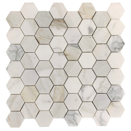 Rickert 12.2" x 12.3" Calacatta Gold Polished Marble 2" Hexagon Mosiac