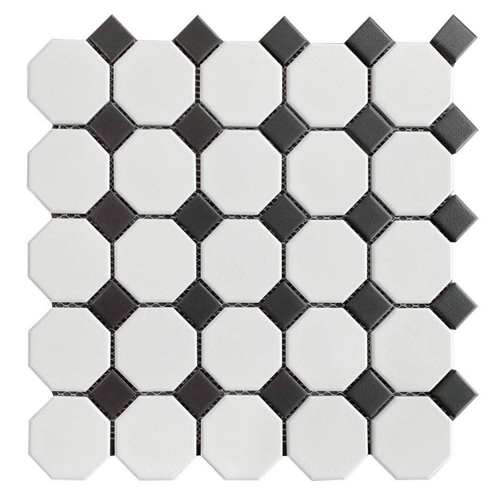 Rickert-11.61-x-11.61-Porcelain-Mosaic-Matte-Porcelain-Mosaic-White-Dot-/-Black-Octogon-Mixed