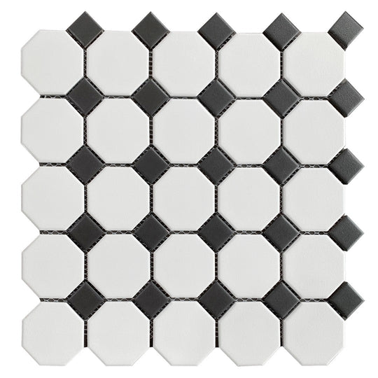 Rickert-11.61-x-11.61-Porcelain-Mosaic-Matte-Porcelain-Mosaic-White-Dot-/-Black-Octogon-Mixed