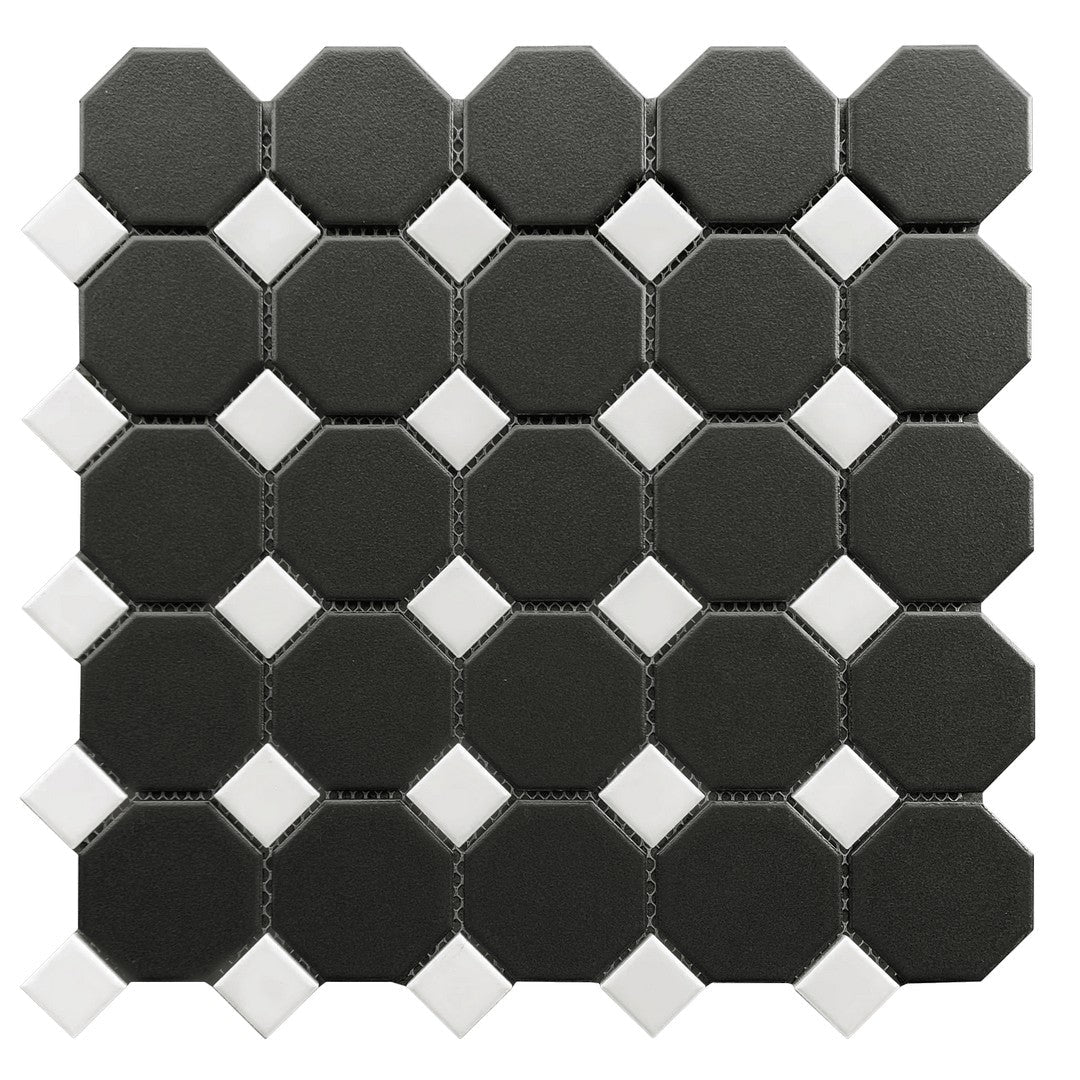 Rickert-11.61-x-11.61-Porcelain-Mosaic-Matte-Porcelain-Mosaic-White-Octagon-w/-Mint-Dot