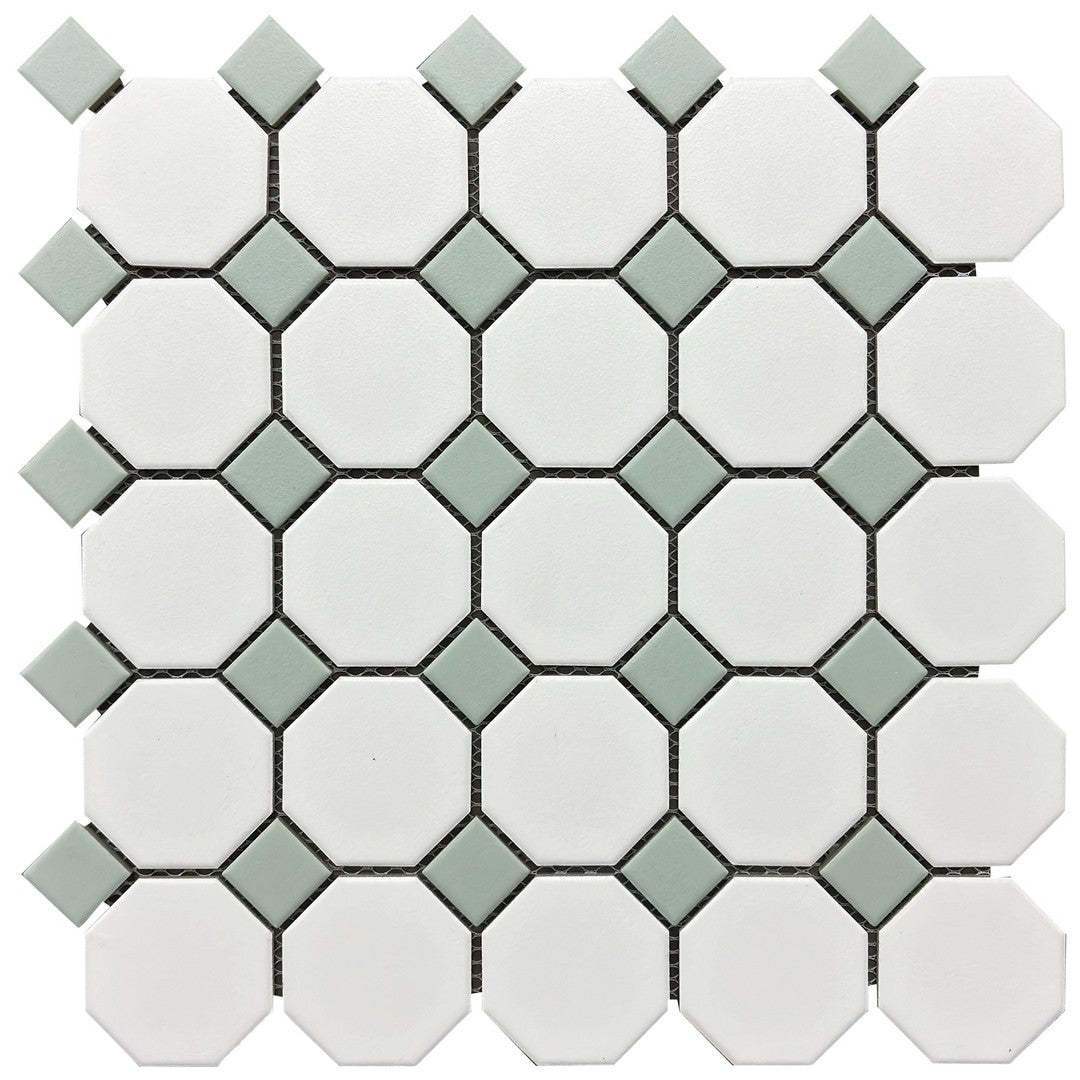 Rickert-11.61-x-11.61-Porcelain-Mosaic-Matte-Porcelain-Mosaic-White-Octagon-w/-Aqua-Dot