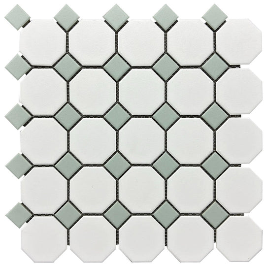 Rickert-11.61-x-11.61-Porcelain-Mosaic-Matte-Porcelain-Mosaic-White-Octagon-w/-Aqua-Dot