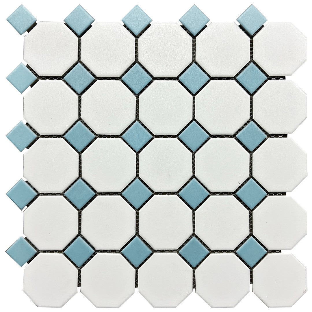 Rickert-11.61-x-11.61-Porcelain-Mosaic-Matte-Porcelain-Mosaic-White-Octagon-w/-Pink-Dot