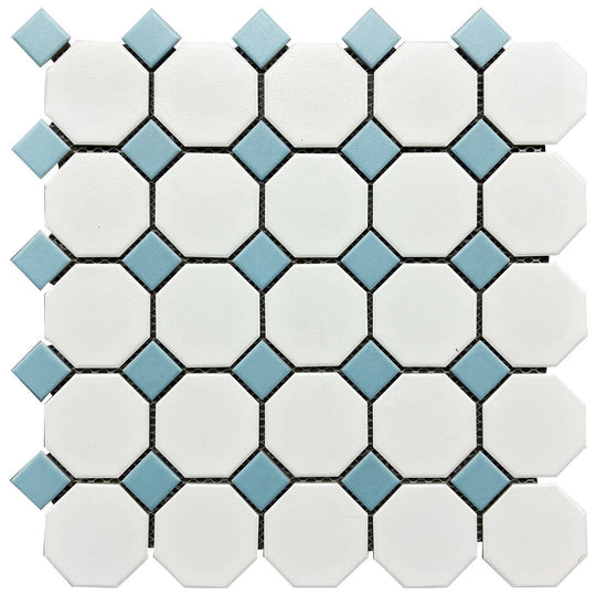 Rickert-11.61-x-11.61-Porcelain-Mosaic-Matte-Porcelain-Mosaic-White-Octagon-w/-Pink-Dot