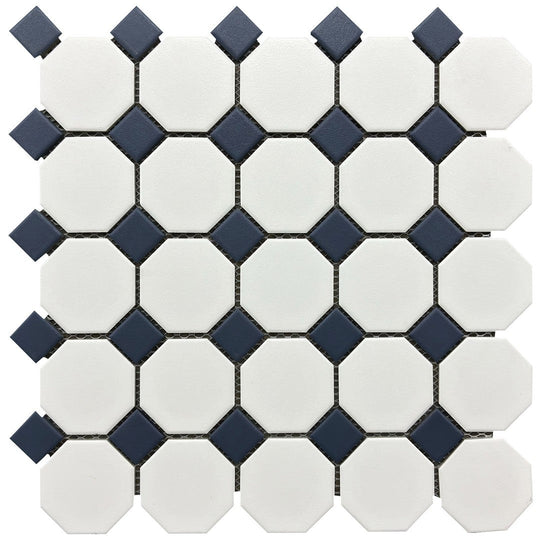Rickert-11.61-x-11.61-Porcelain-Mosaic-Matte-Porcelain-Mosaic-White-Octagon-w/-Green-Dot