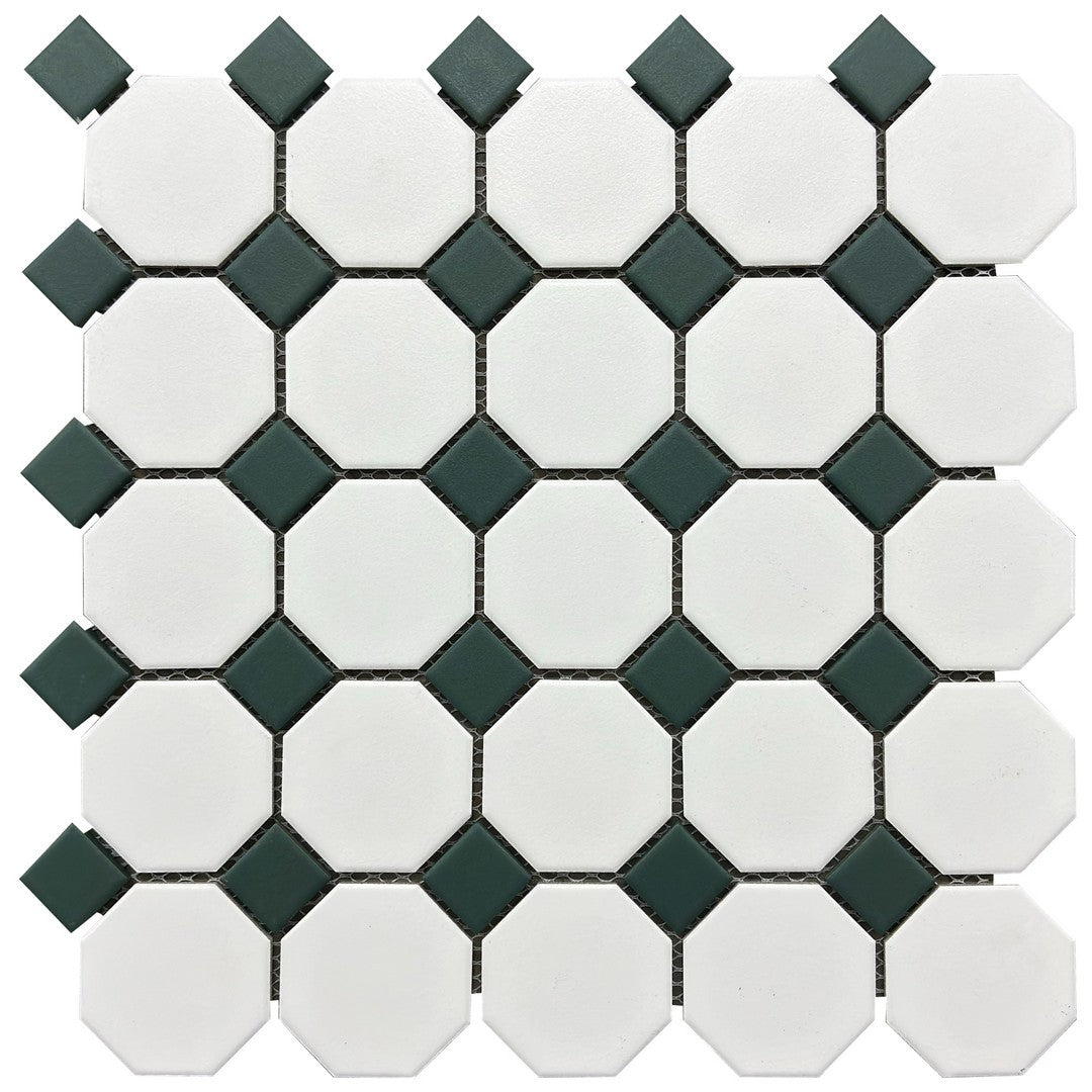 Rickert-11.61-x-11.61-Porcelain-Mosaic-Matte-Porcelain-Mosaic-White-Octagon-w/-Blue-Dot