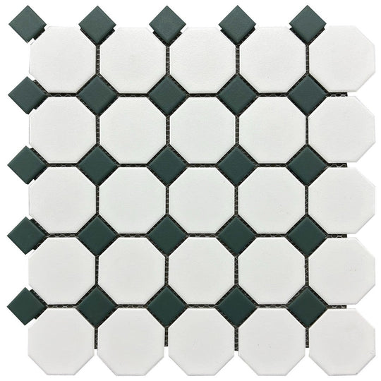 Rickert-11.61-x-11.61-Porcelain-Mosaic-Matte-Porcelain-Mosaic-White-Octagon-w/-Blue-Dot