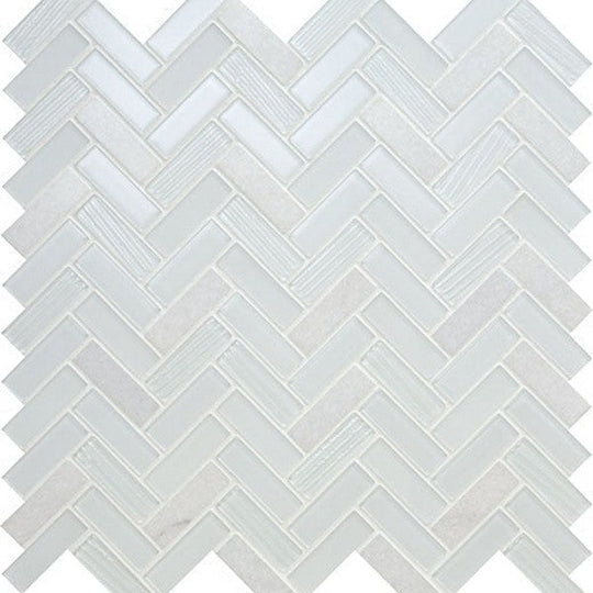 Chesapeake Marina 12" x 12" Stone & Glass 2" Herringbone Mosaic