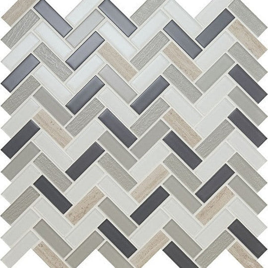 Chesapeake Marina 12" x 12" Stone & Glass 2" Herringbone Mosaic