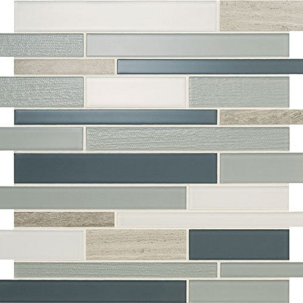 Chesapeake Marina 12" x 12" Stone & Glass Interlock Random Mosaic