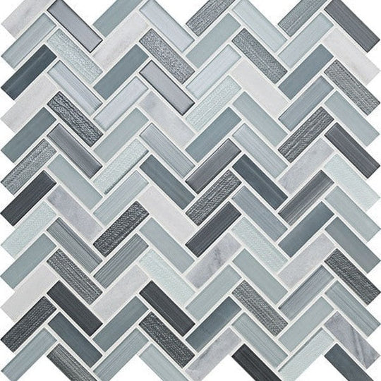 Chesapeake Marina 12" x 12" Stone & Glass 2" Herringbone Mosaic