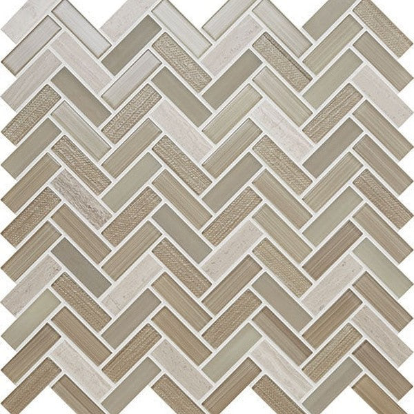 Chesapeake Marina 12" x 12" Stone & Glass 2" Herringbone Mosaic