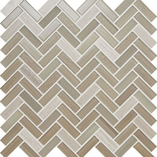 Chesapeake Marina 12" x 12" Stone & Glass 2" Herringbone Mosaic