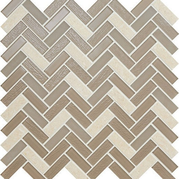 Chesapeake Marina 12" x 12" Stone & Glass 2" Herringbone Mosaic