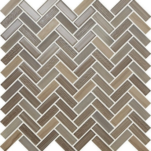 Chesapeake Marina 12" x 12" Stone & Glass 2" Herringbone Mosaic