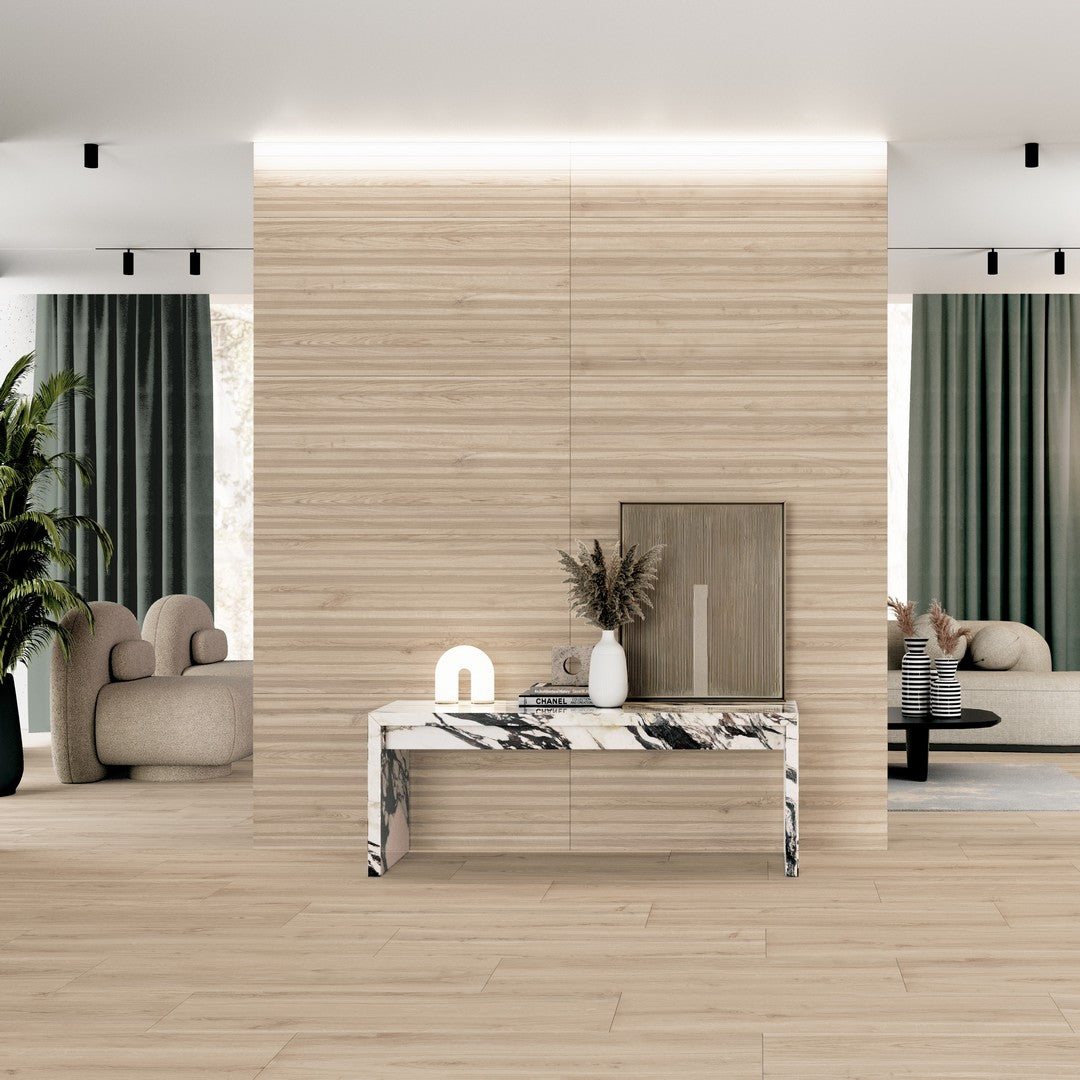 Tesoro-24-x-48-Venatto-Rectified-Matte-Deco-Metric-Porcelain-Wood-Tile-Almond