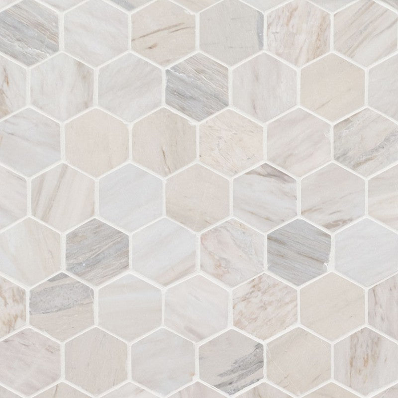 MS International 12" x 12" Angora Marble 2" Hexagon Mosaic