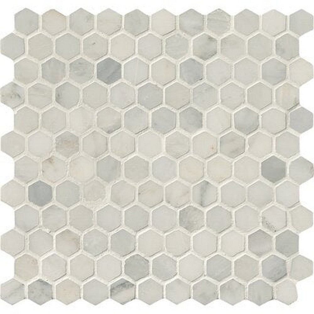 MS International Arabescato Carrara 12" x 12" Honed Marble Hexagon 1" Mosaic