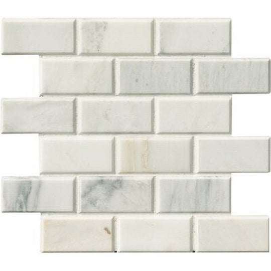 MS International Arabescato Carrara 12" x 12" Honed Marble Beveled Brick 2x4 Mosaic