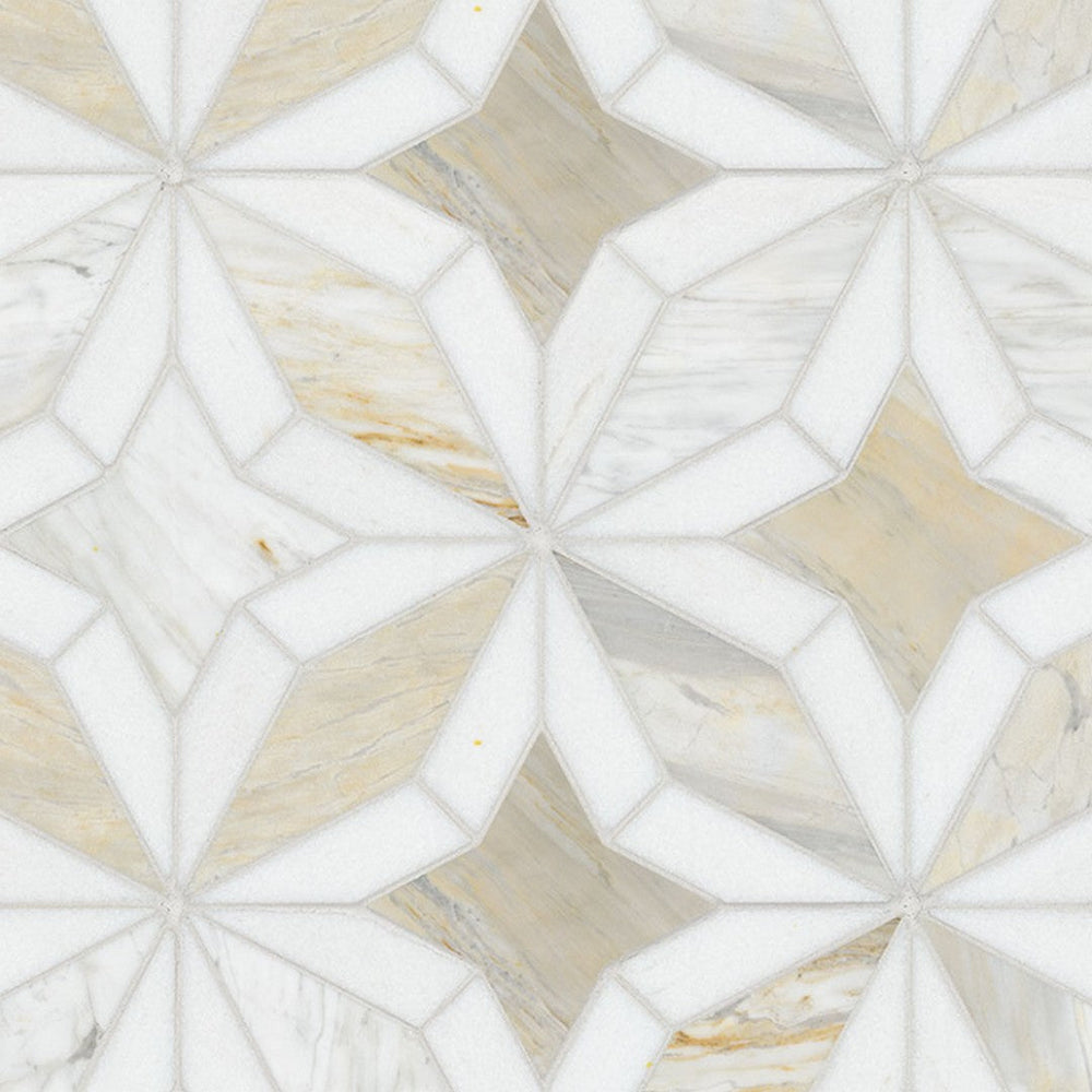 MS International 10" x 10" Athena Gold Estrella Polished Geometric Marble Mosaic