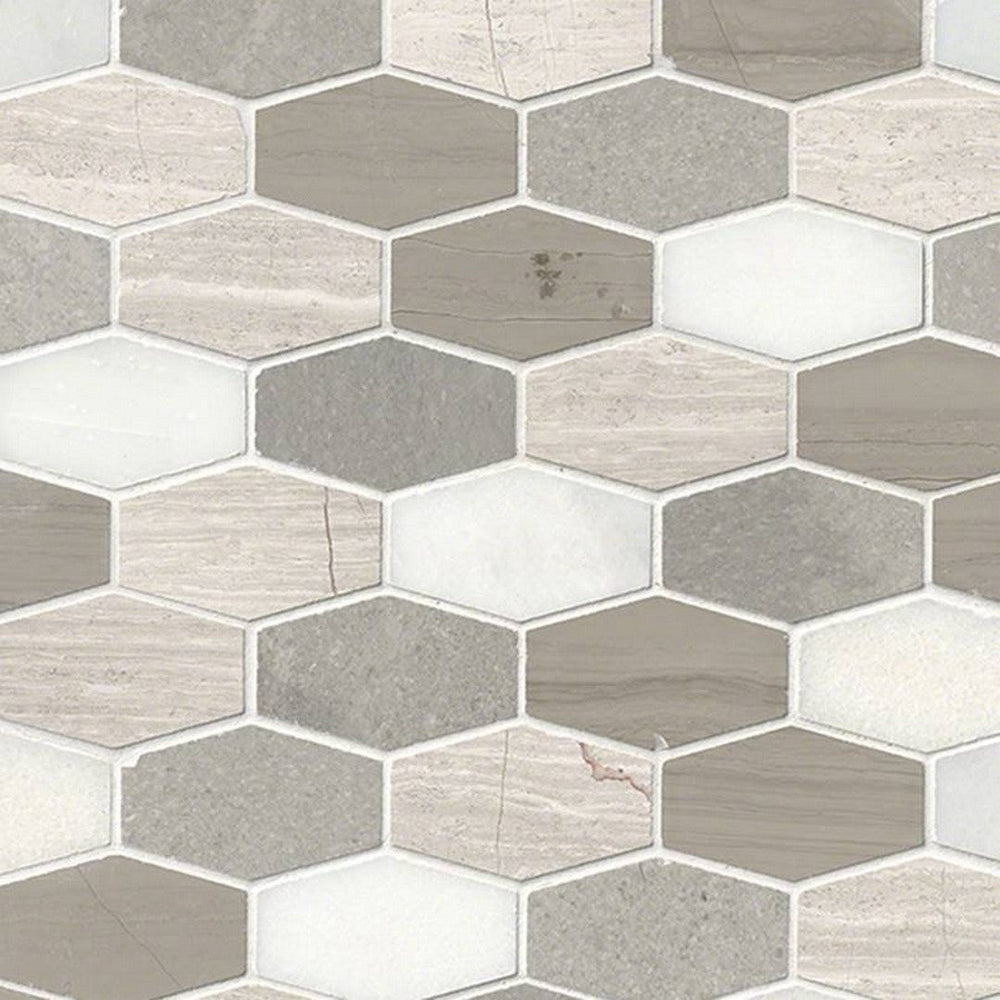 MS International Bellagio Blend 12" x 12" Honed Marble Elongated Hexagon Mosaic