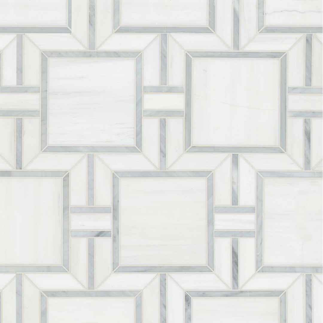 MS International 11" x 13" Bianco Dolomite Alana Polished Geometric Marble Mosaic