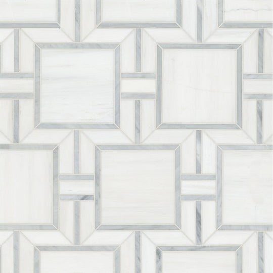 MS International 11" x 13" Bianco Dolomite Alana Polished Geometric Marble Mosaic
