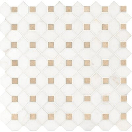 MS International Bianco Dolomite 12" x 12" Polished Marble Crema Dotty Hexagon Mosaic