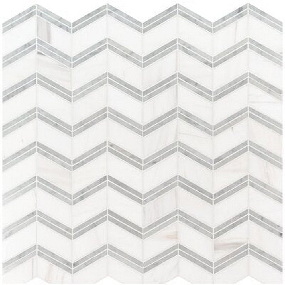 MS International Bianco Dolomite 12" x 12" Polished Marble Chevron Mosaic