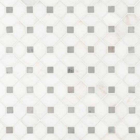 MS International Bianco Dolomite 12" x 12" Polished Marble Dotty Hexagon with Dots Mosaic