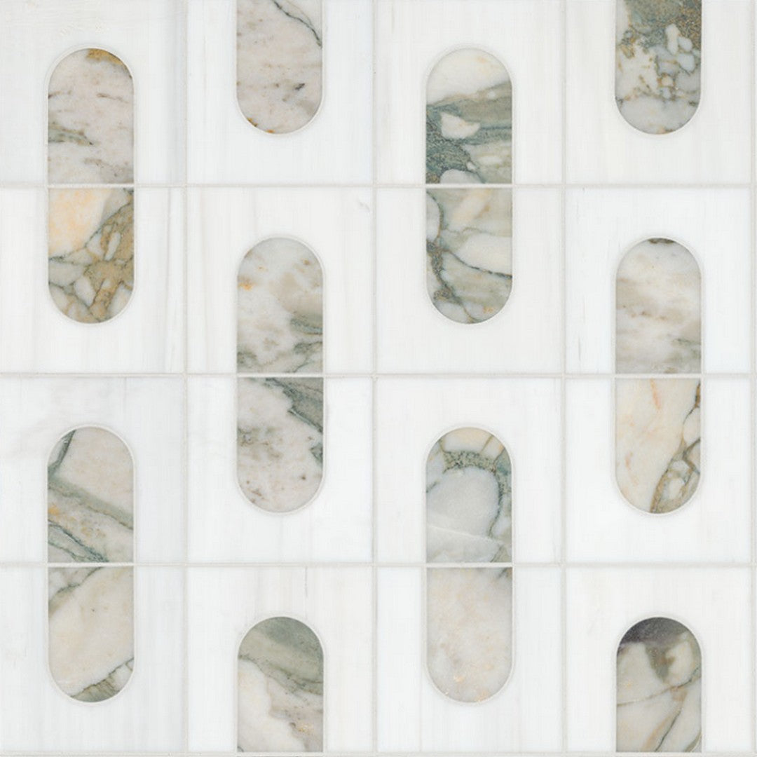 MS International 12" x 12" Bianco Dolomite Moderno Polished Geometric Marble Mosaic