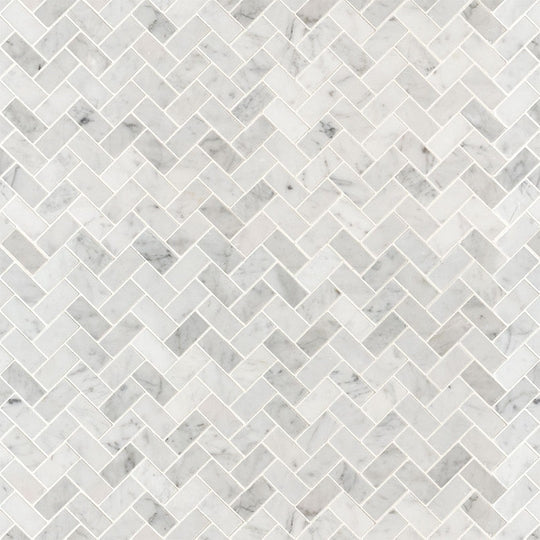 MS International Carrara White 12" x 12" Honed Marble Herringbone 1x2 Mosaic