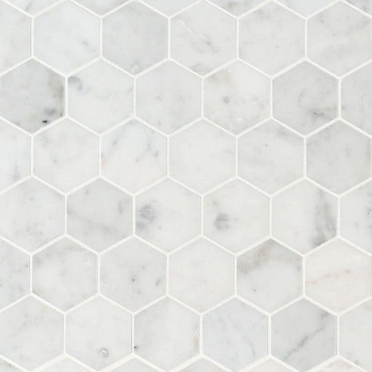 MS International Carrara White 12" x 12" Honed Marble Hexagon 2" Mosaic