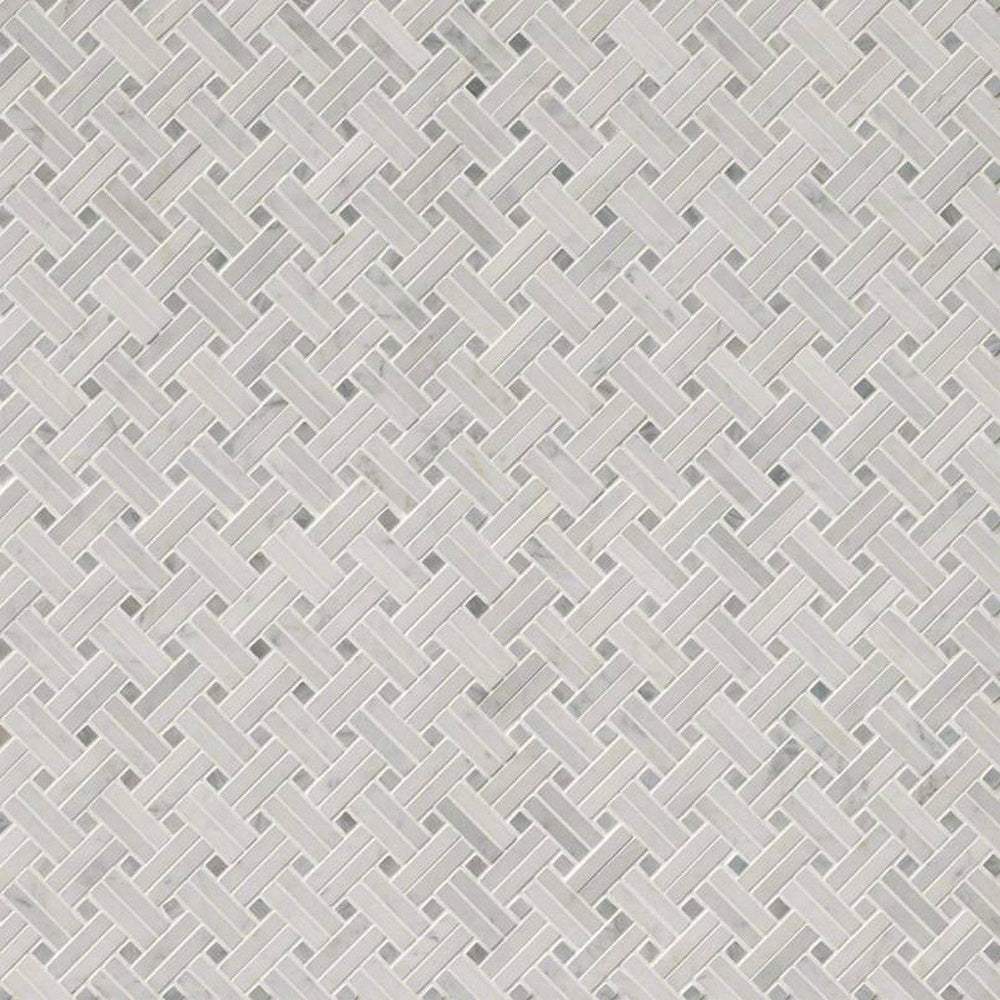 MS International Carrara White 12" x 12" Polished Marble Basketweave Mosaic