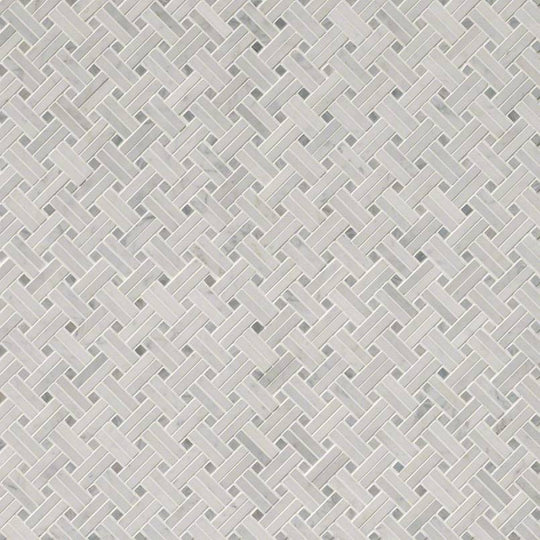 MS International Carrara White 12" x 12" Polished Marble Basketweave Mosaic