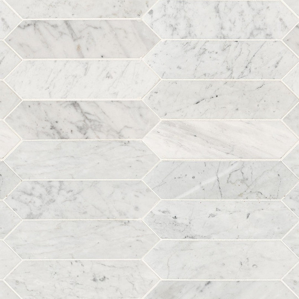 MS International Carrara White 10.63" x 12" Honed Marble Picket Fence 3x12 Mosaic