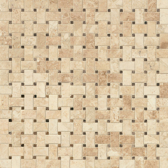 MS International Crema Cappuccino 12" x 12" Polished Marble Basketweave Mosaic